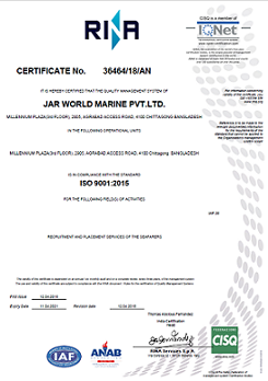 RINA ISO 2015 Certificate — JAR GROUP